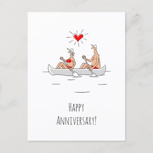 Happy Wedding Anniversary Married Couple Canoe Postcard