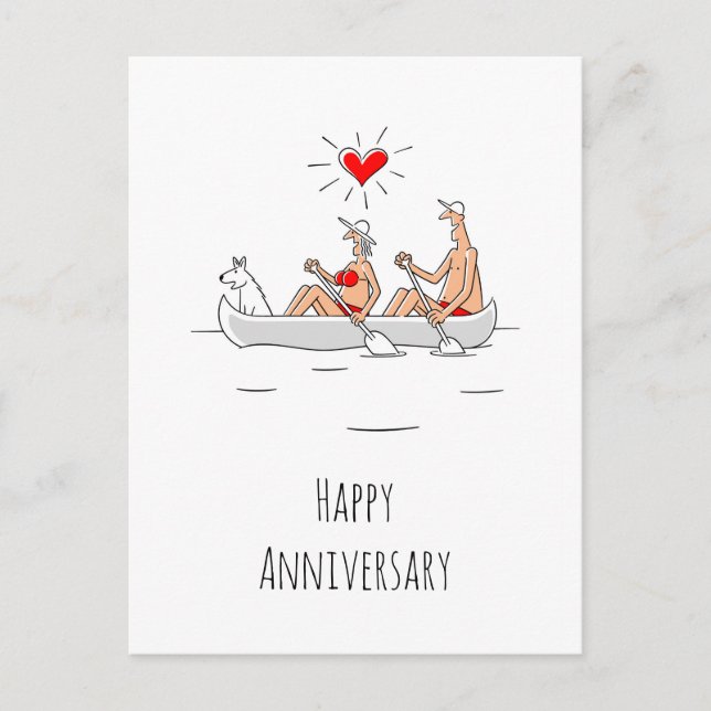 Happy Wedding Anniversary Married Couple Canoe Postcard (Front)