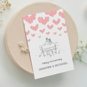 Happy Wedding Anniversary Married Couple Hearts Postcard