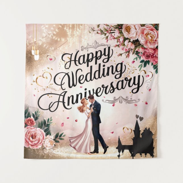 Happy Wedding Anniversary Mural Tapestry (Front)