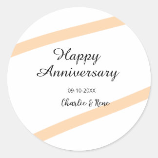 Happy wedding anniversary orange pastel lines name classic round sticker