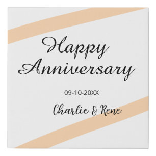 Happy wedding anniversary orange pastel lines name faux canvas print