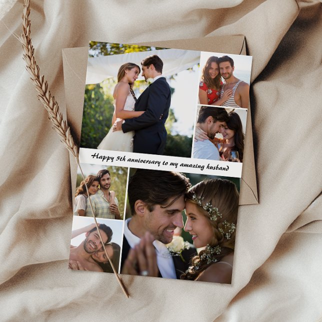 Happy Wedding Anniversary Photo | Collage  Card (Capture cherished memories and express heartfelt love in one beautifully crafted card.)