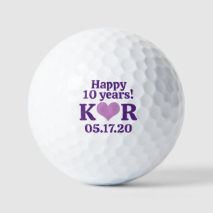 Happy Wedding Anniversary! Purple Heart And Text Golf Balls