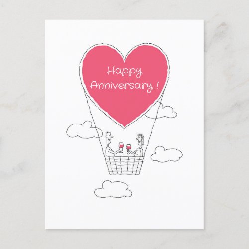 Happy Wedding Anniversary Red Heart Married Couple Postcard