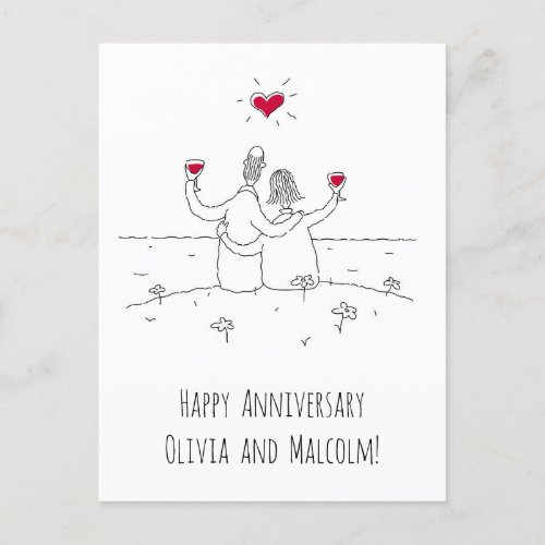 Happy Wedding Anniversary Red Heart Married Couple Postcard