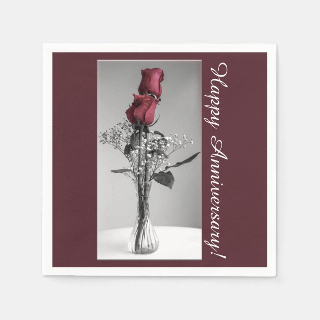 Happy Wedding Anniversary | Red Roses Photograph Paper Napkins (Front)