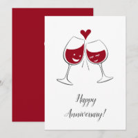 Happy Wedding Anniversary Red Wine Heart Card