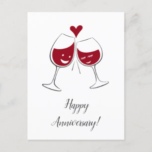 Happy Wedding Anniversary Red Wine Heart Card
