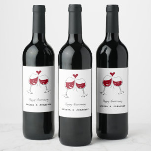 Happy Wedding Anniversary Red Wine Heart Label