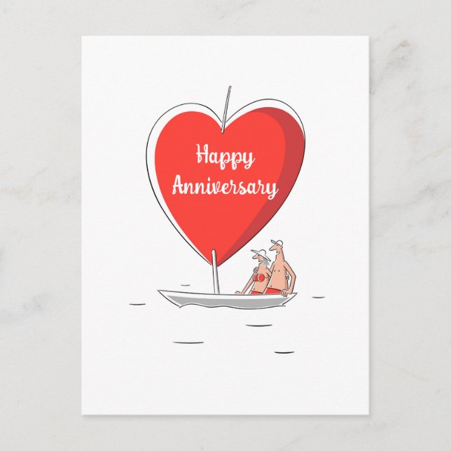 Happy Wedding Anniversary Sailboat Red Heart Card (Front)