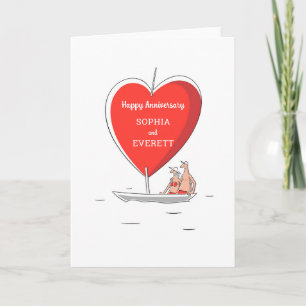 Happy Wedding Anniversary Sailboat Red Heart Card