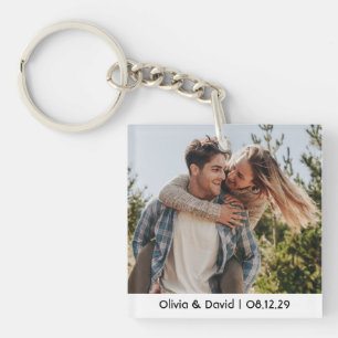 Happy Wedding Couple Photo Keychain