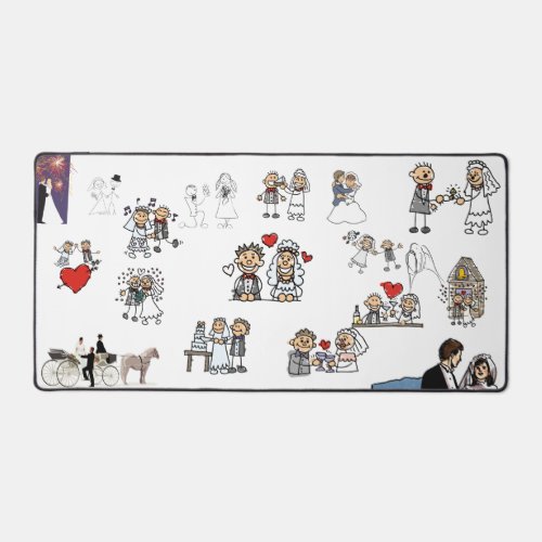 Happy Wedding Couples Characters Collage Desk Mat