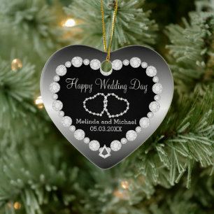 Happy Wedding Day Silver DIY Text Ceramic Ornament
