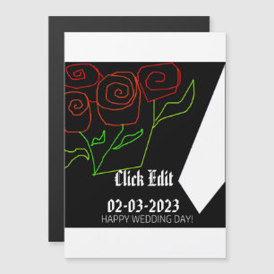 Happy Wedding Day Tie and Red Roses Bouquet Magnetic Invitation