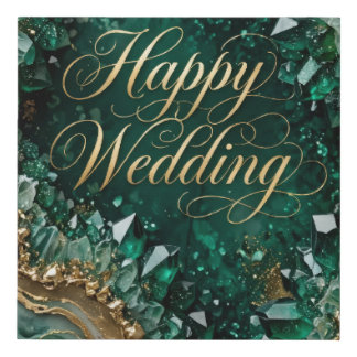 Happy Wedding Emerald Green Gold Geode Luxury Canv Faux Canvas Print