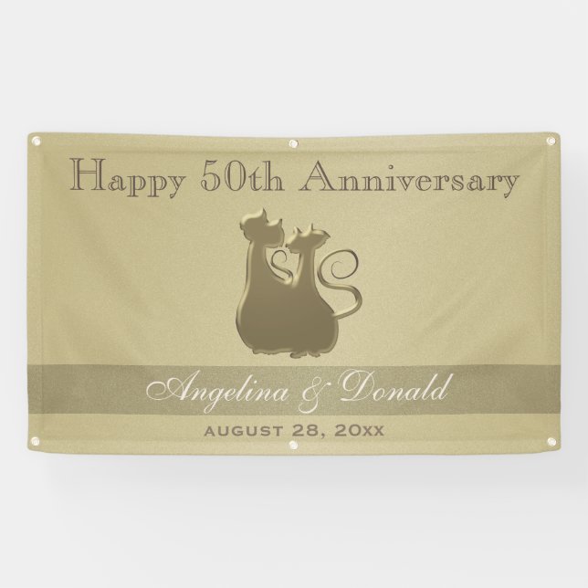 Happy Wedding Gold Anniversary , Cat Couple Banner (Horizontal)