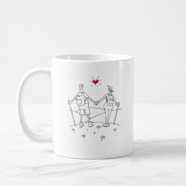 Happy Wedding Hiking Anniversary Red Heart Coffee Mug (Left)