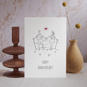 Happy Wedding Hiking Anniversary Red Heart Postcard