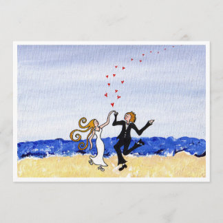 "happy wedding" on the beach blank greeting card