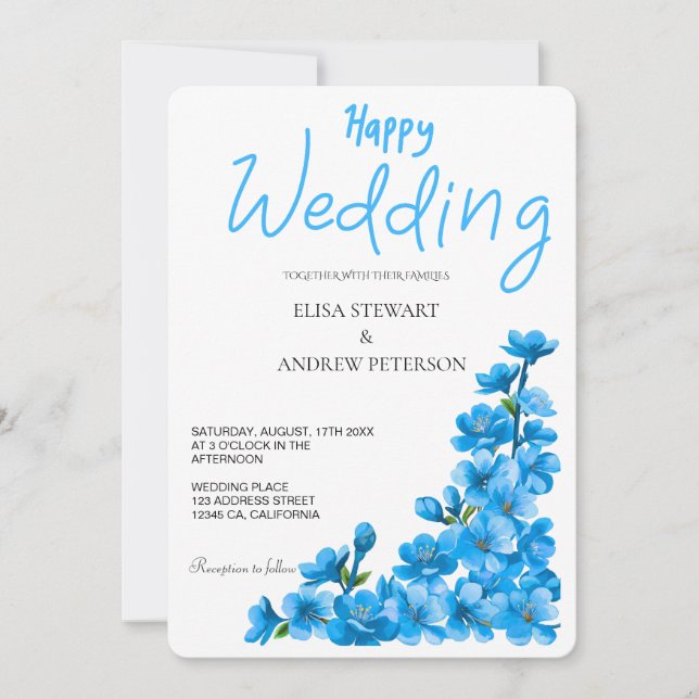 Happy Wedding Romantic Floral Wedding Invitation (Front)