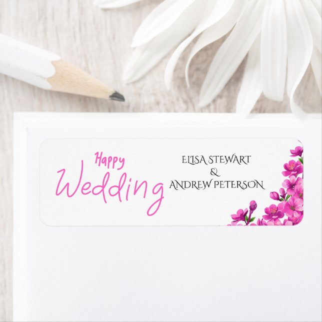 Happy Wedding Romantic Floral Wedding Label (Insitu)
