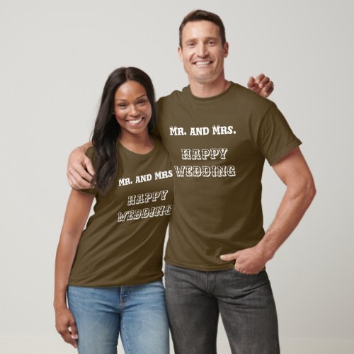 Happy Wedding Text Brown Color Marriage Couple  T_Shirt