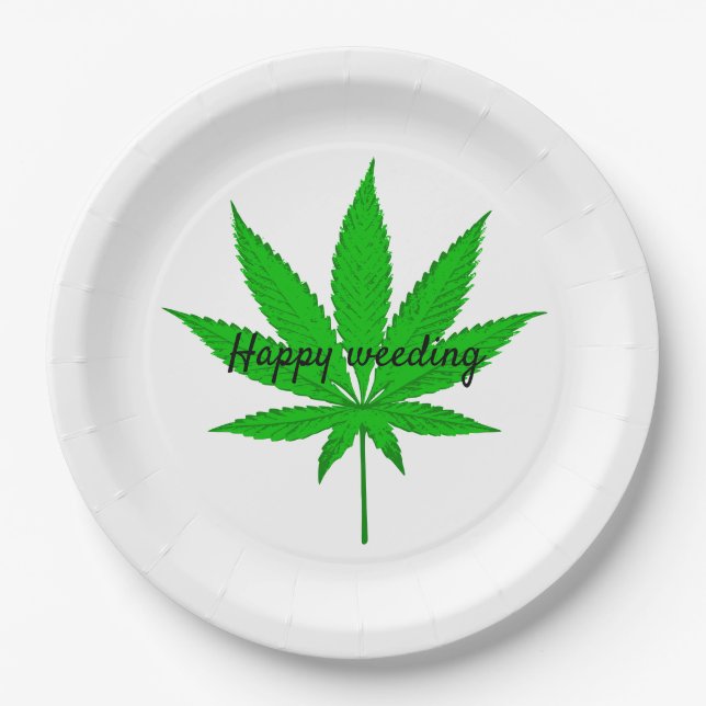 Happy Weeding Wedding Pun Paper Plates (Front)