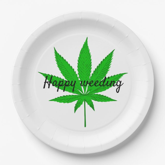 Happy Weeding Wedding Pun Paper Plates (Front)