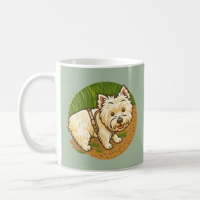 Happy Westie on Nature Trail Coffee Mug (Left)