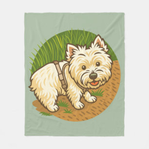 Happy Westie on Nature Trail Fleece Blanket