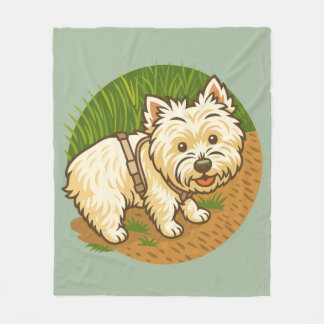 Happy Westie on Nature Trail Fleece Blanket
