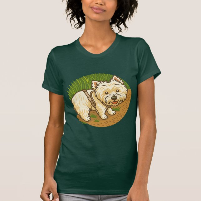 Happy Westie on Nature Trail T-Shirt (Front)