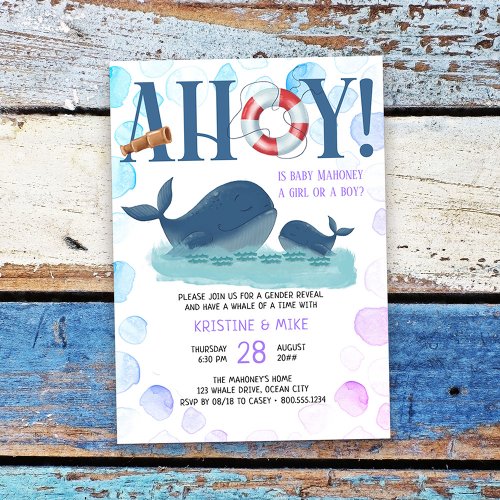 Happy Whale Ahoy Is it a Girl or Boy Gender Reveal Invitation