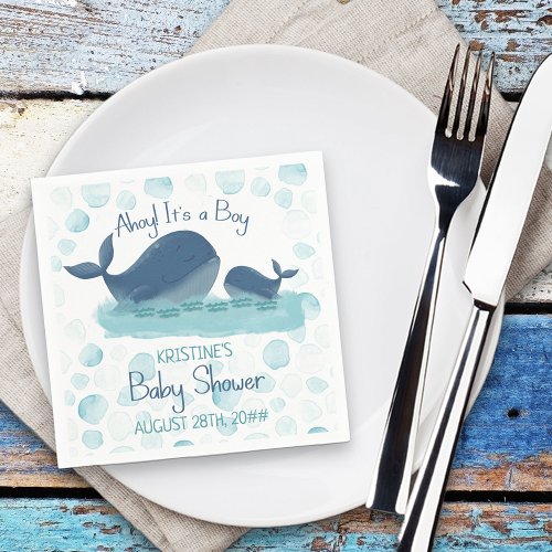 Happy Whale Ahoy Its a Boy Baby Shower Party Napkins
