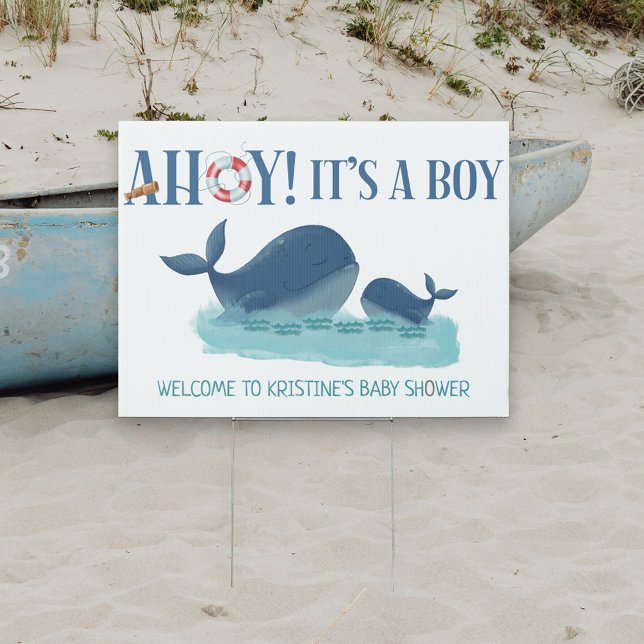 Happy Whale Ahoy It's A Boy Baby Shower Welcome Sign (Ahoy it's a Boy baby shower yard sign from my Happy Whale collection)
