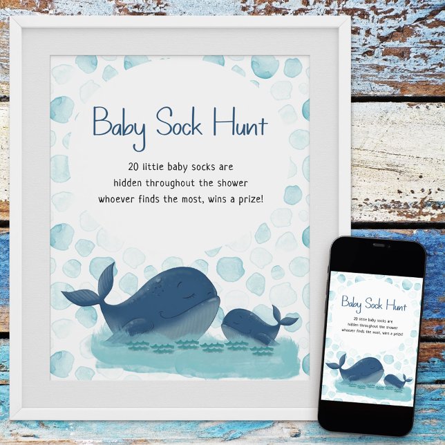 Happy Whale Sock Hunt Baby Shower Game Poster (Baby Shower game poster from my Happy Whale collection. Message if you need different items.
)