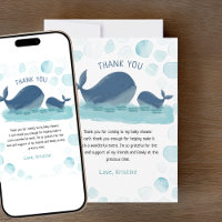 Happy Whale Watercolor Baby Shower Thank You Card