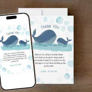 Happy Whale Watercolor Baby Shower Thank You Card
