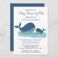 Happy Whale Watercolor Boy Baby Shower by Mail Invitation