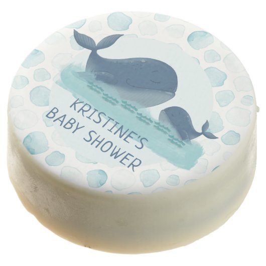 Happy Whales Ocean Themed Baby Shower Chocolate Covered Oreo (Angled)