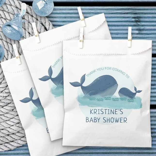 Happy Whales Ocean Themed Baby Shower Favor Bag (Ocean themed favor bags - Happy Whales Baby Shower Collection)