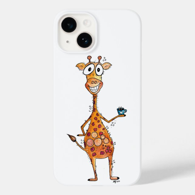 Happy Whimsical Giraffe Drinking Coffee Case-Mate iPhone Case (Back)