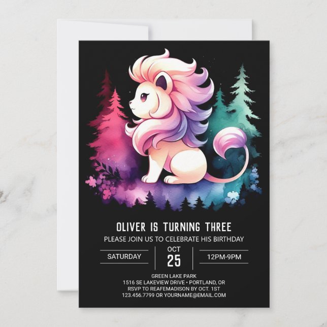 Happy Whimsical Lion Birthday Invitation (Front)