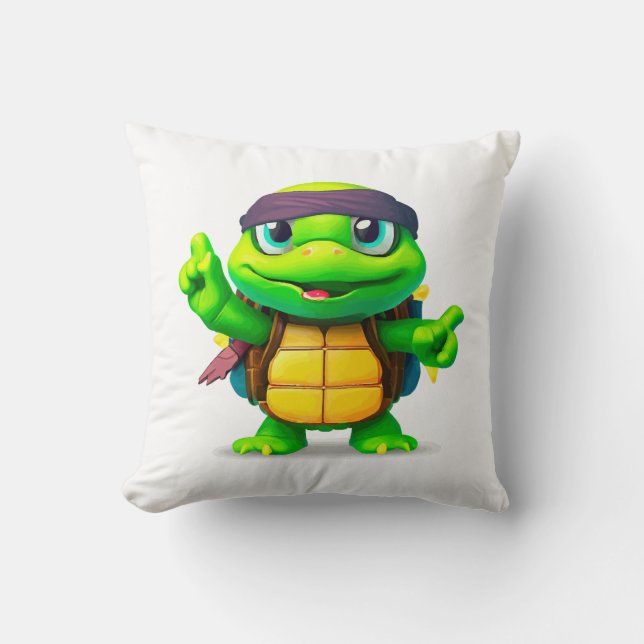 Happy Whimsical Turtle Back to School Throw Pillow (Front)