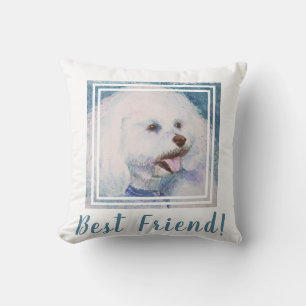 Happy White Bichon Frise Throw Pillow