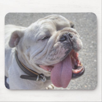 Happy White Bulldog Mouse Pad