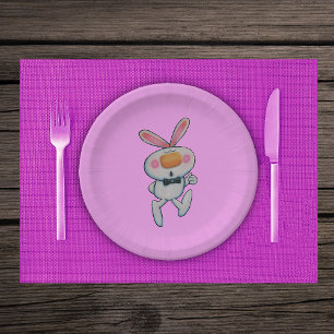 Happy White Bunny Thumbs Up Sign Bow Tie Pink Paper Plates