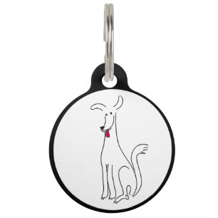 Happy white cartoon dog pet ID tag